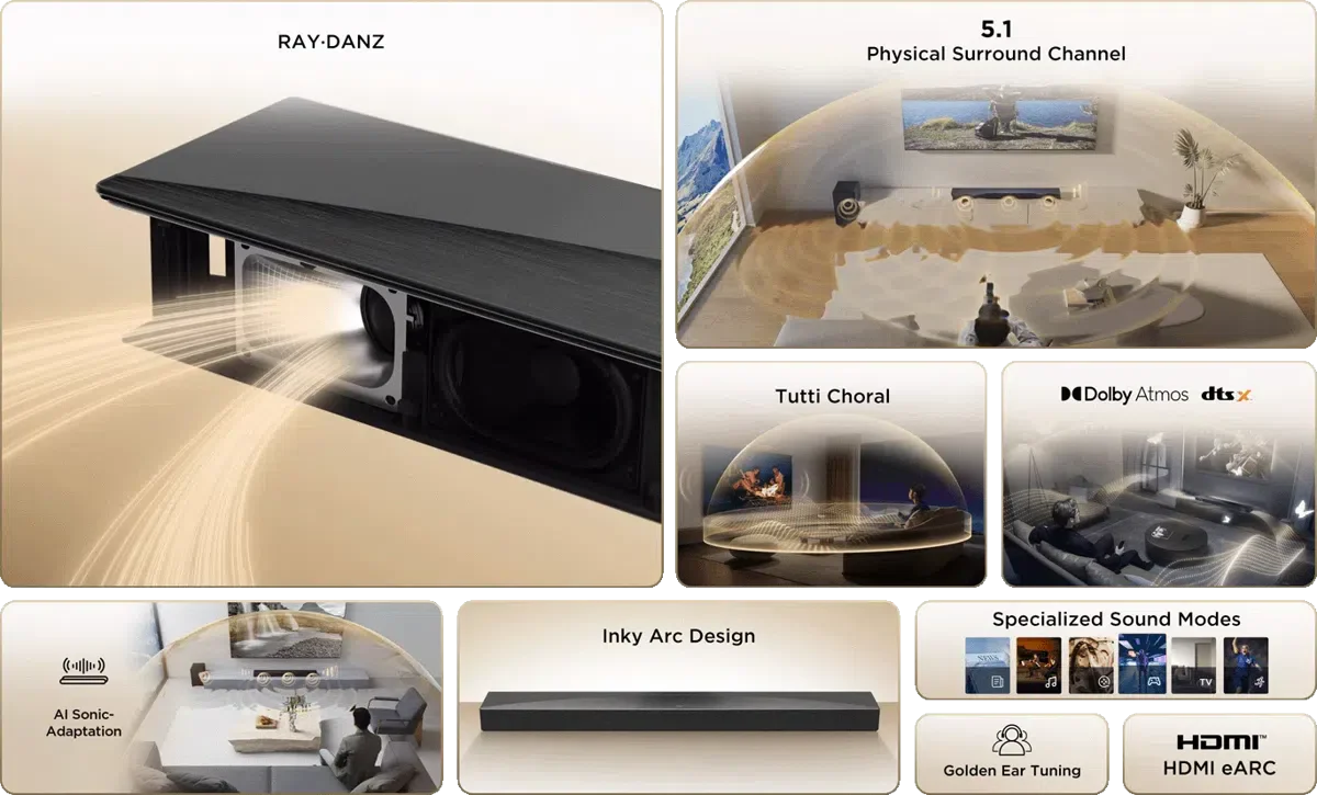TCL Q65H  5.1 Channel Soundbar with Dolby Atmos & DTS:X Sound Bar with Subwoofer - Image 2